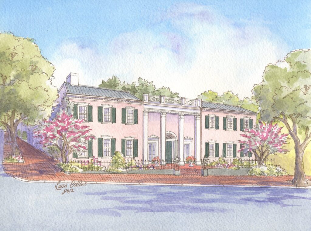 Georgetown DC Neo-classical home portrait watercolor 