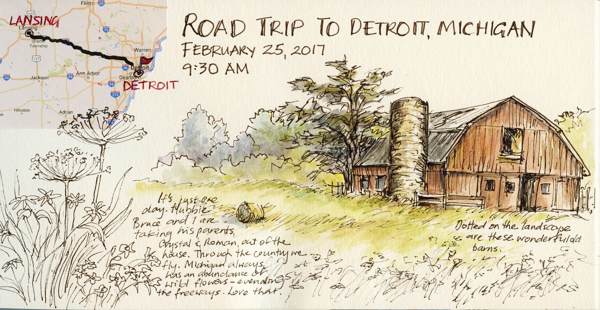 Leisa Collins Travel Journal - Detroit trip page 1