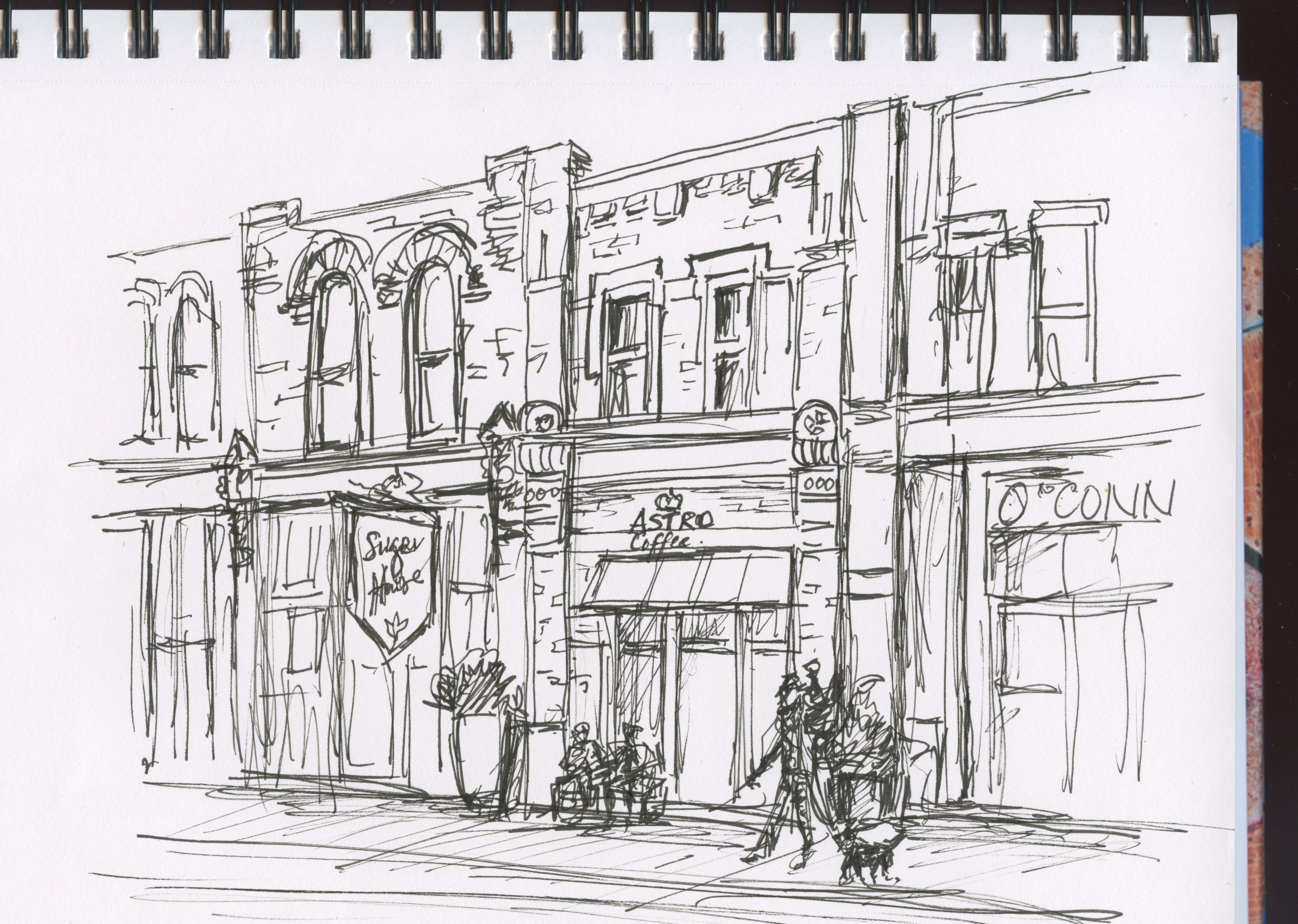 Leisa Collins stopped for a coffee, but sketched it first! Nice historic rehab'ed San Antonio building 