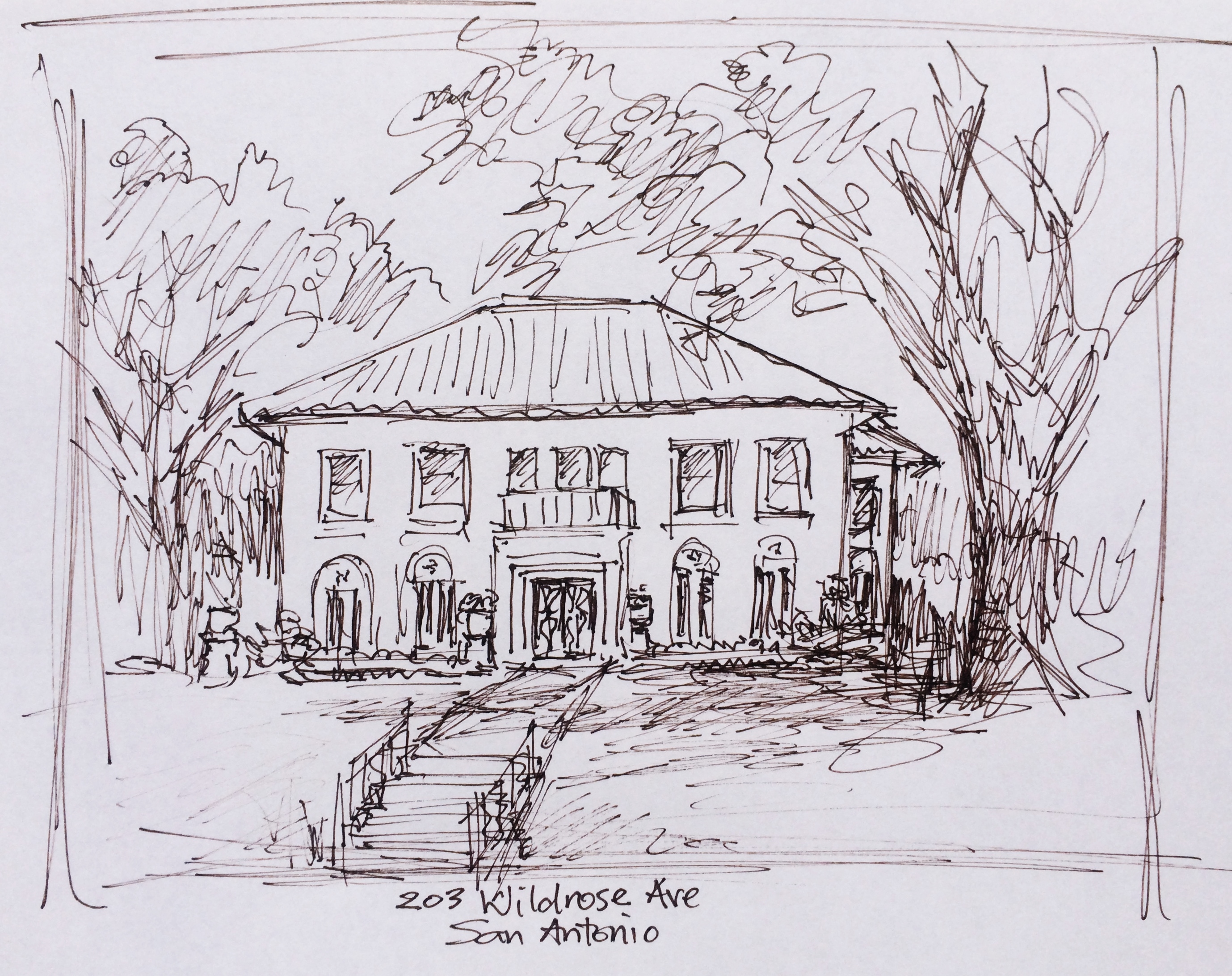 Rough preliminary sketch of home on Wildrose Ave, San Antonio by Leisa Collins