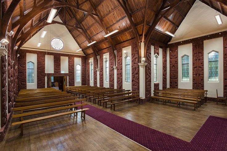 The interior of the Toko Toru Tapu Church was restored to how it was in 1913. 