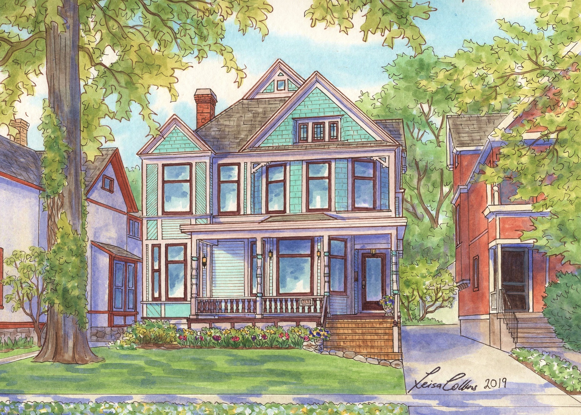 The original Heritage Hill House Portrait painting - in the spring!