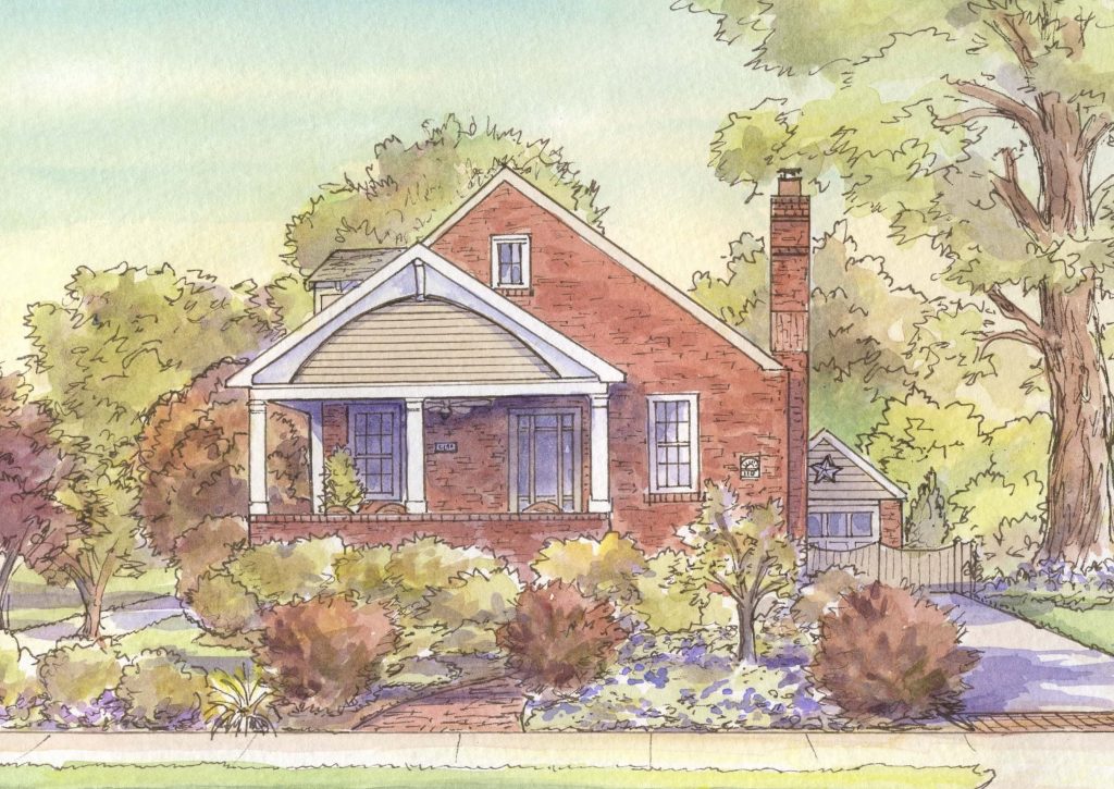 Airy brick bungalow of Tudor style on Stewart Avenue in the Del Ray neighborhood, Alexandria