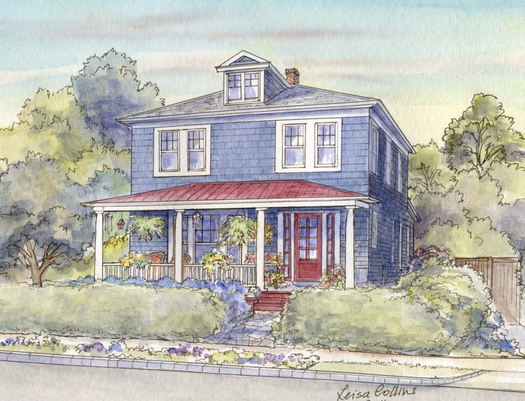 Lively blue Craftsman Foursquare occupies Windsor Avenue