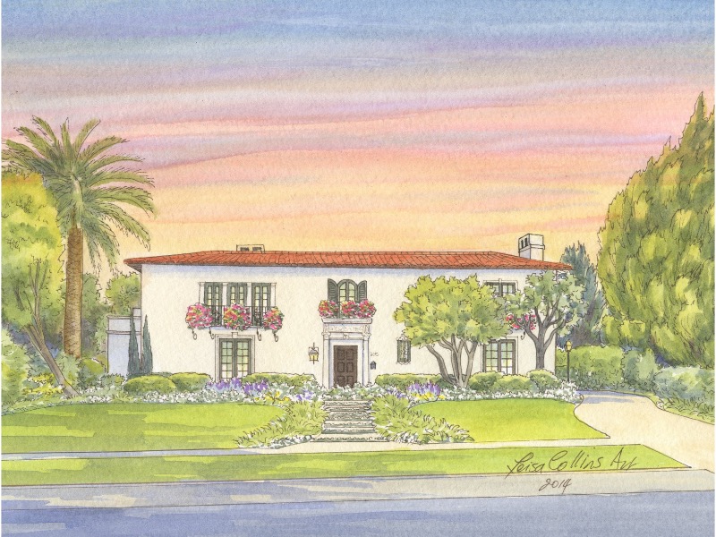 Custom house portrait in the Beverly Hills neighborhood built in the Monterey Revival style