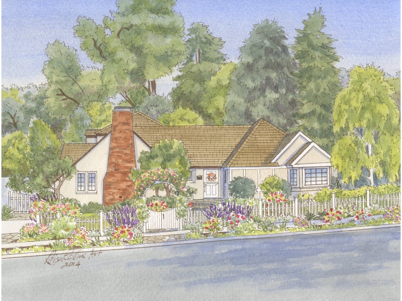 House portrait of Westwood Tudor cottage in Los Angeles city