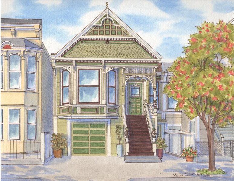  A commissioned house portrait of a Victorian cottage in San Francisco