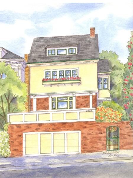  A house portrait original of a Rosseau "Storybook" home in San Francisco