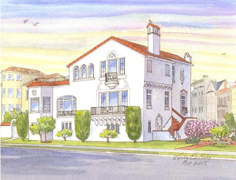 A house portrait original of a Mission Revival home in San Francisco
