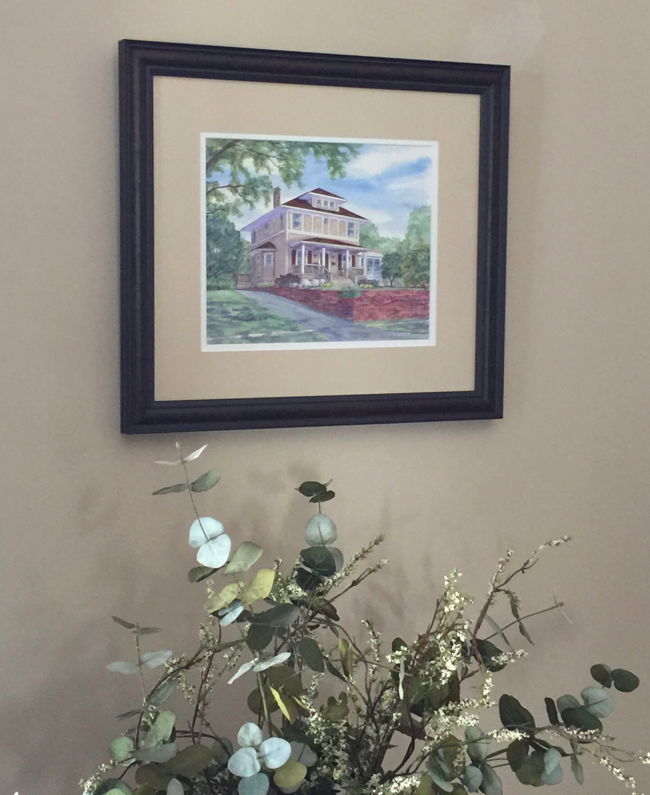 My client Gail in Omaha NE sent this photo of her beautifully framed painting of her home.