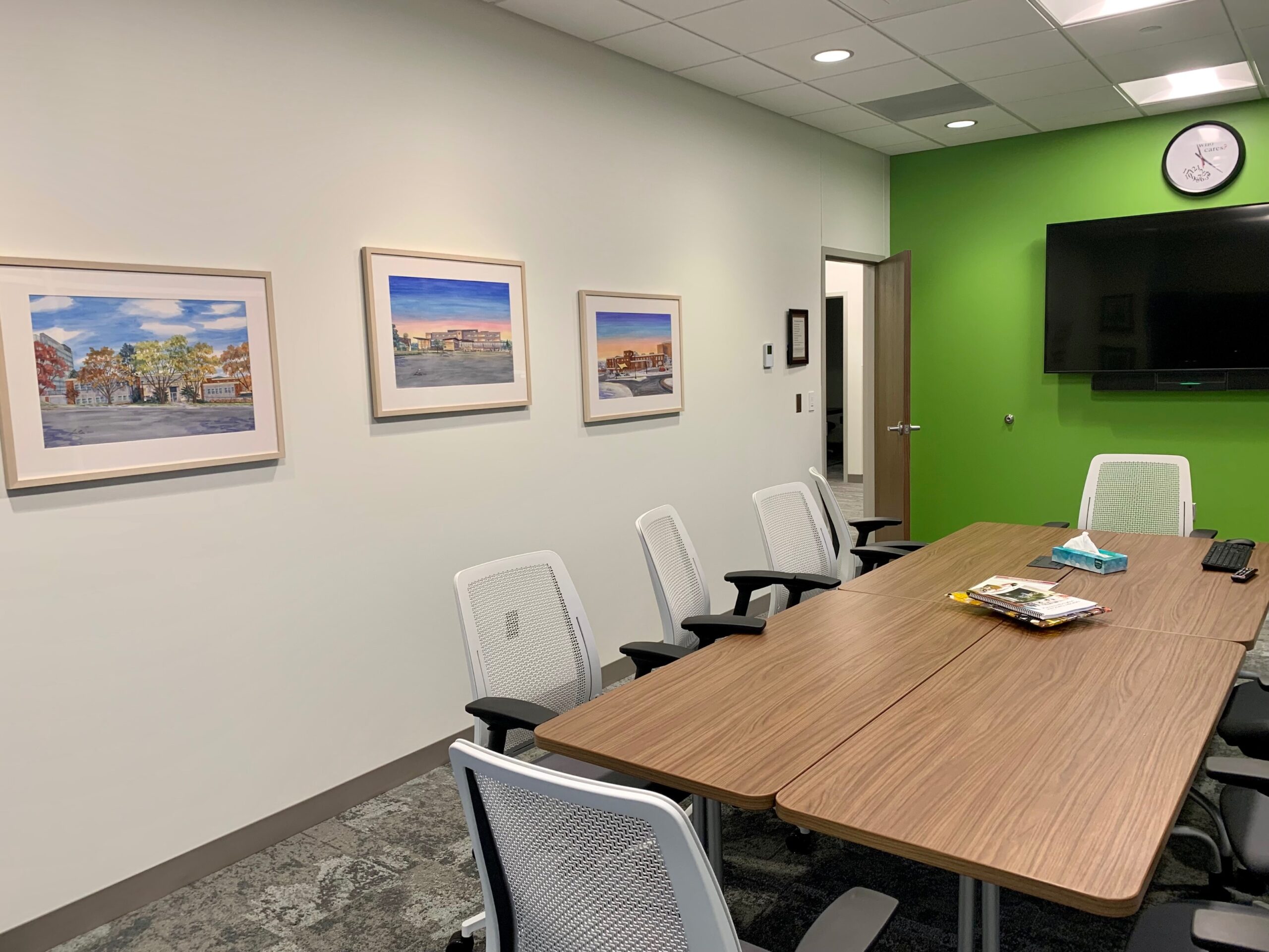 These three commissioned archiectural painting are displyed in a conference room of the Omaha Medical Institute in Nebras