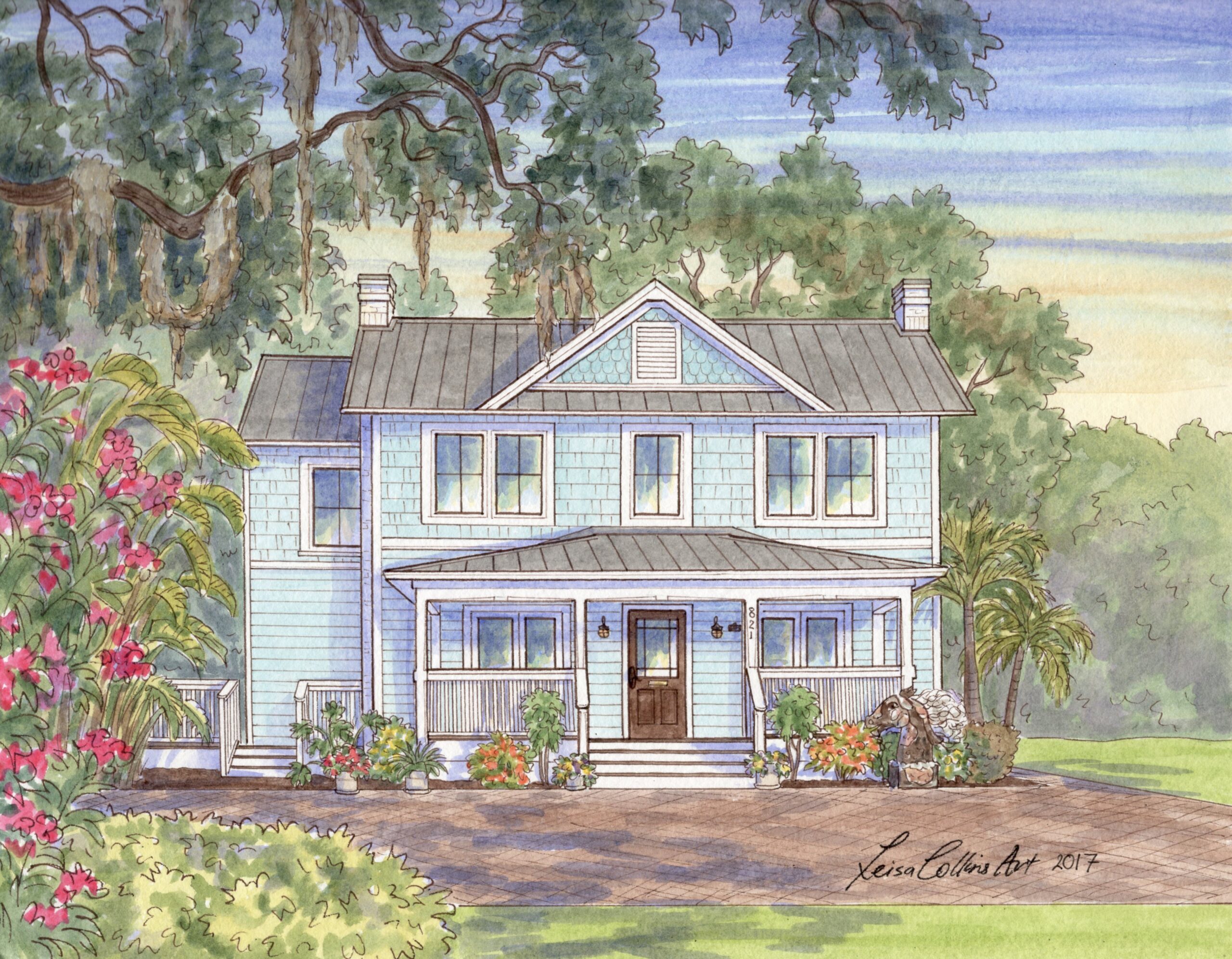 My pen and watercolor house portrait of a home on Victoria Drive, Dunedin.