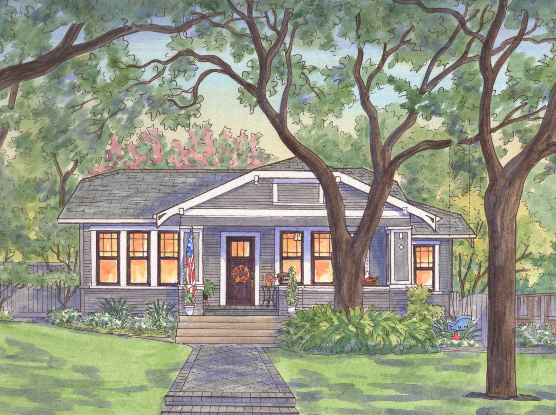 This charming San Antonio TX house portrait shows the welcoming warmth of this family home.