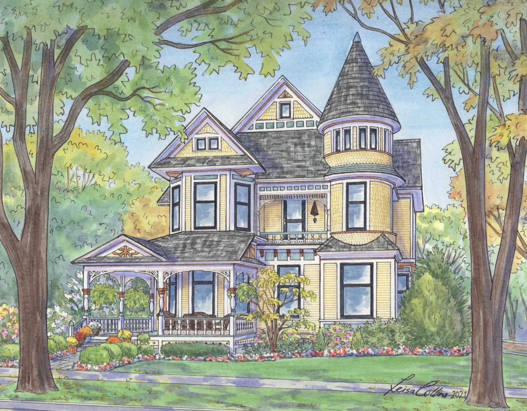 The Victorian grandeur of this original home painting takes the story of generations who have lived and loved in this Grand Rapids MI home.