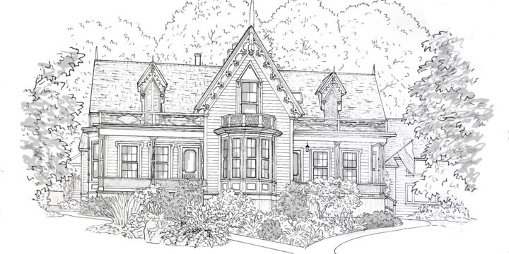 Hand-Painted House Portrait – Oldest B&B in California!