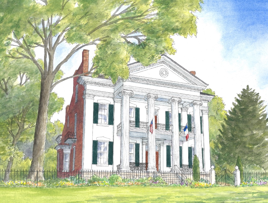 My pen and watercolor painting of the Chatillon-DeMenil Mansion (1849), which is now a museum. 